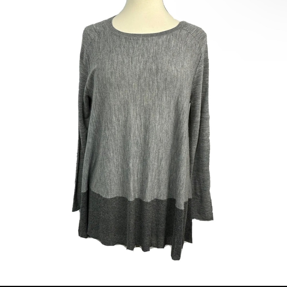 Eileen Fisher Womens M Tunic Sweater Gray Color Block Merino Wool Ribbed DB